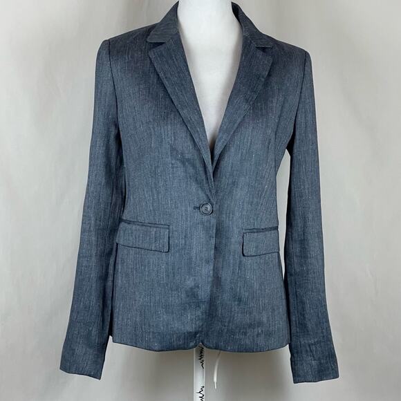 LOFT Dark Blue Chambray Linen Blend Coastal Grandma Jacket Blazer NWT Size 2 - Picture 2 of 13
